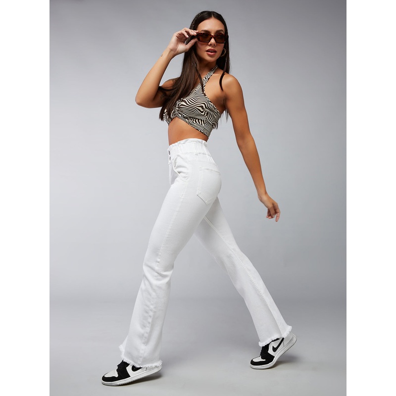 CHASEstretch White Flared High-Rise Ankle length Denim Jeans 26 White