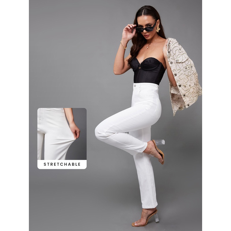 CHASEstretch White Straight High-Rise Denim Jeans 26 White