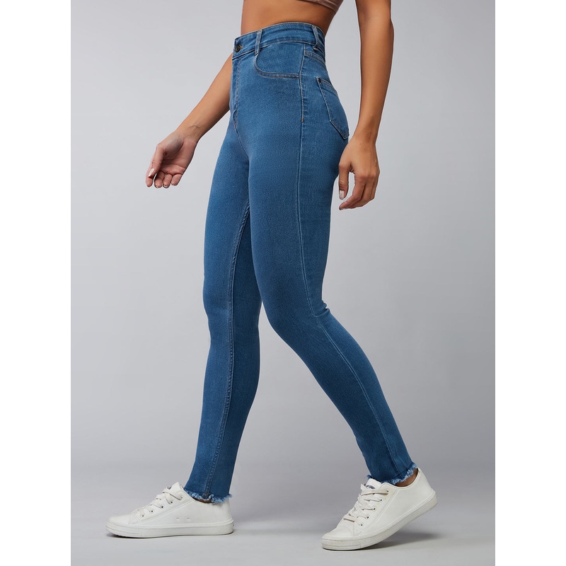 CHASEstretch Women’s Blue Skinny High-Rise Cropped-Length Fringe Detailing Stretchable Denim Jeans 26 Blue