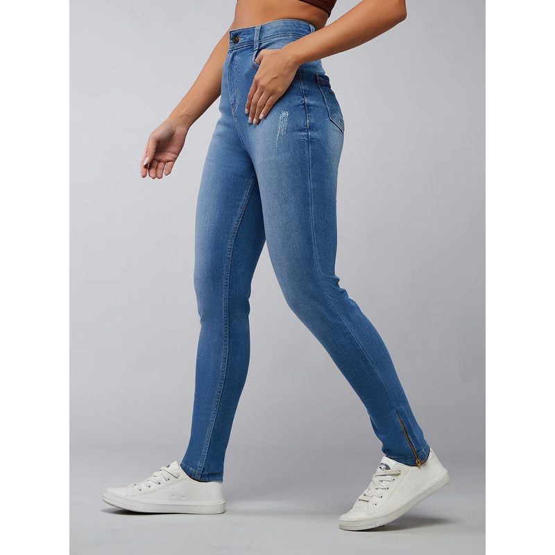 Women’s Blue Skinny-Fit High-Rise Zipper Detailing Stretchable Denim Jeans 26 Blue