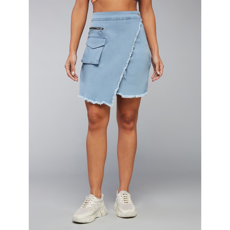 Women’s Light Blue High-Rise Above Knee Stretchable Denim Skirt 26 Light Blue
