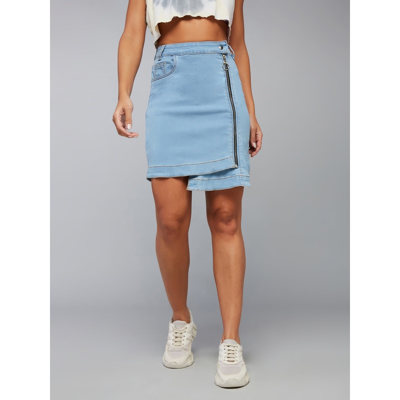 Women’s Light Blue Regular High-Rise Above Knee Stretchable Denim Skirt 26 Light Blue