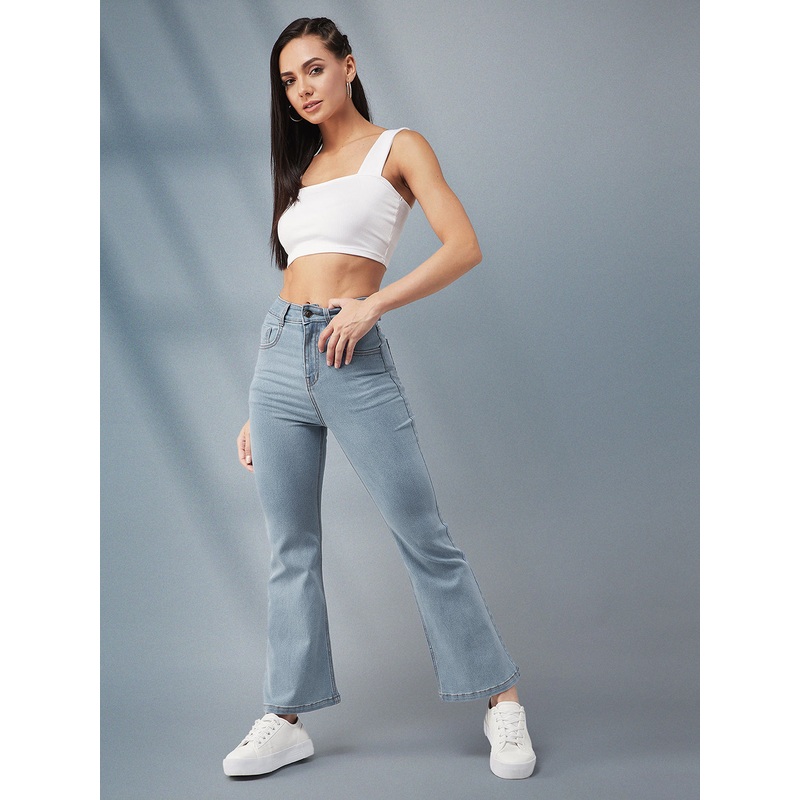 24/7 Comfort Light Blue Bell-Bottom Bootcut Hourglass High-Rise Denim Jeans 26 Blue