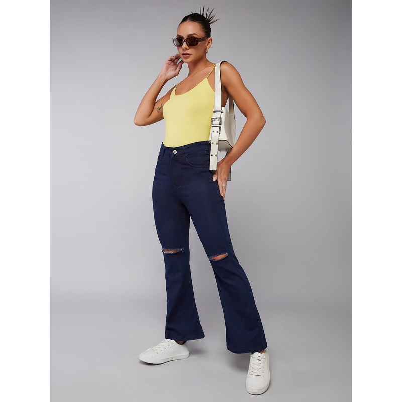 24/7 Comfort Navy-Blue Bell-Bottom Bootcut Hourglass High-Rise Stretchable Denim Jeans 26 Navy Blue