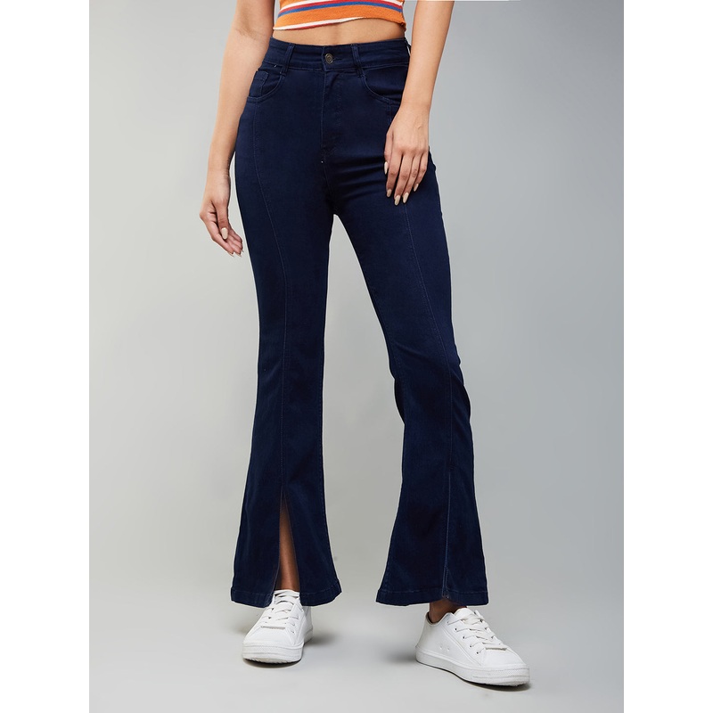 24/7 Comfort Navy-Blue Bell-Bottom Bootcut Hourglass High-Rise Stretchable Slit Denim Jeans 26 Navy Blue