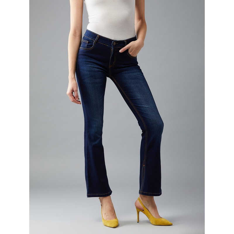 24/7 Comfort Retro Blue Bell-Bottom Bootcut Hourglass Mid-Rise Stretchable Denim Jeans 26 Navy Blue