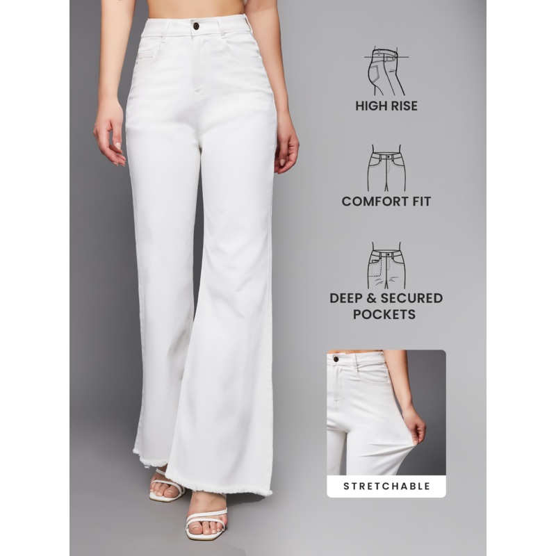 24/7 Comfort White Bell-Bottom Bootcut High-Rise Stretchable Denim Jeans 24 White