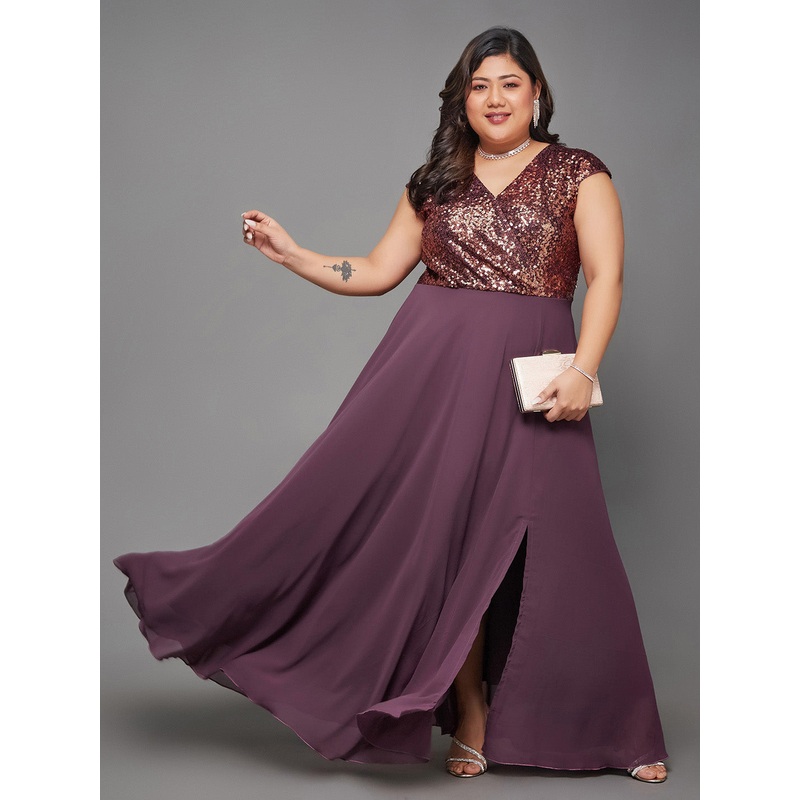 Body Bliss Mauve & Wine Embellished Wrap Maxi Dress XS Mauve & Wine