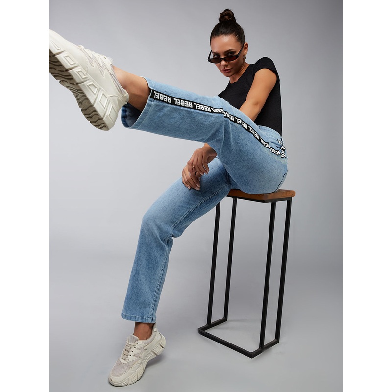 CHASEstretch Light Blue Slim High-Rise Tape Detailing Denim Jeans 26 Blue