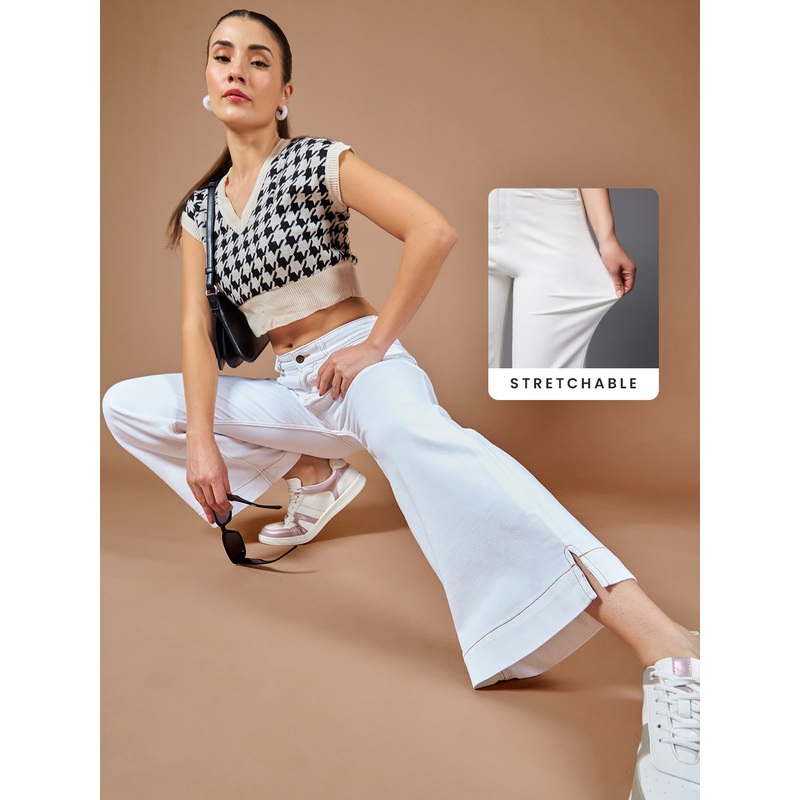 CHASEstretch White Flared Mid-Rise Ankle length Stretchable Denim Jeans 26 White