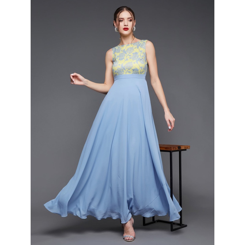 Sky Blue Sleeveless Fit and Flare Lace Dress for Women XS Sky Blue