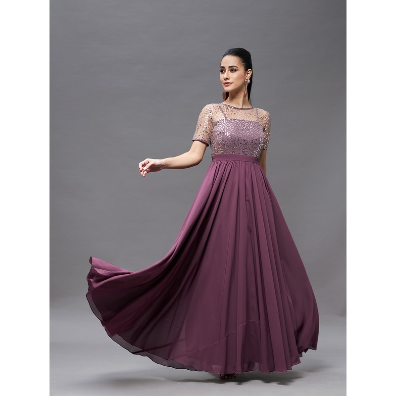 Women’s Mauve Relaxed Fit Maxi Georgette & Sequins Dress XS Mauve