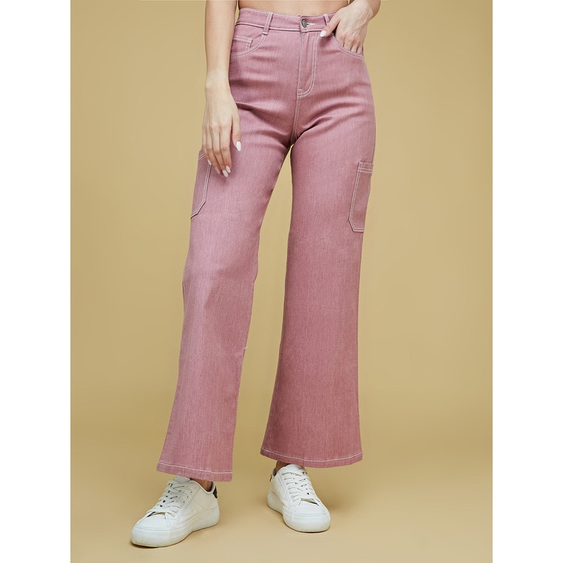 24/7 Comfort Dusty Pink Wide-Leg High-Rise Clean-Look Regular-Length Stretchable Denim Pants 26 Pink