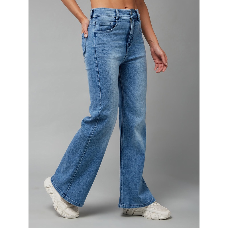 CHASEshape Light-Blue Wide-Leg High-Rise Stretchable Denim Jeans 26 Mid-Blue