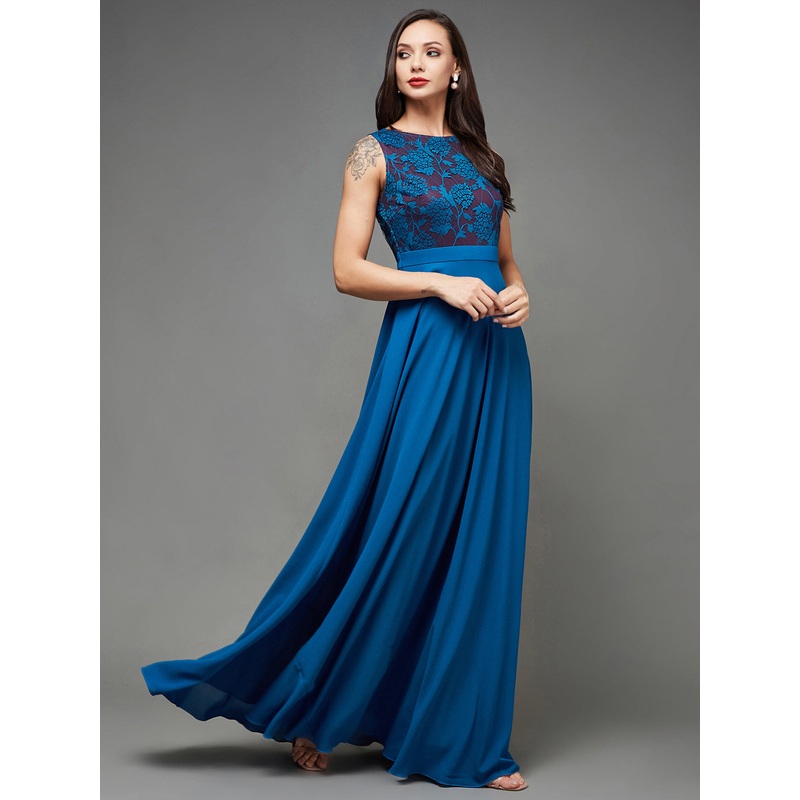 Royal Blue Sleeveless Fit and Flare Lace Dress for Women XS Royal Blue