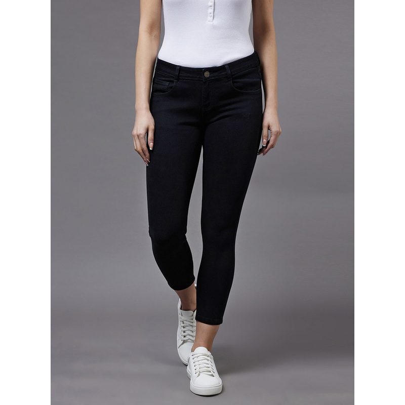 Women’s Black Skinny Mid-Rise Cropped Stretchable Denim Jeans 28 Black