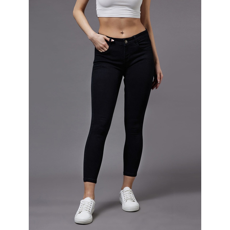 Women’s Black Skinny Mid-Rise Stretchable Denim Jeans 28 Black