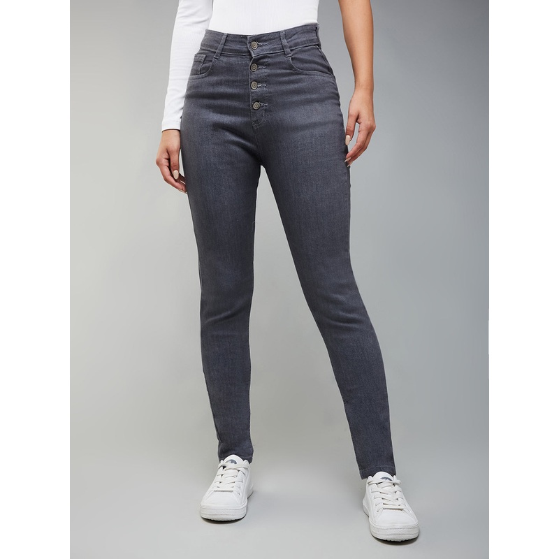 Women’s Grey Skinny-Fit High-Rise Stretchable Denim Jeans 26 Grey
