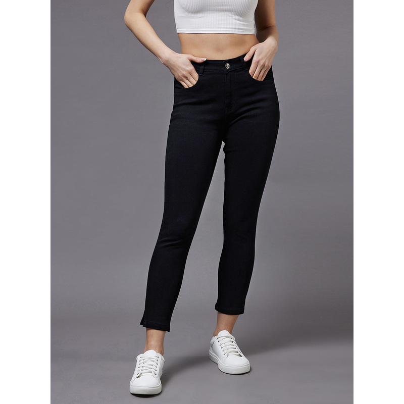 24/7 Comfort Black Skinny High-Rise Clean-Look Cropped Stretchable Denim Jeans 28 Black