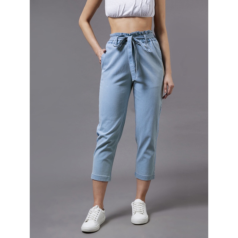 24/7 Comfort Light Blue Paper bag High-Rise Clean-Look Regular Stretchable Denim Jeans 28 Light Blue