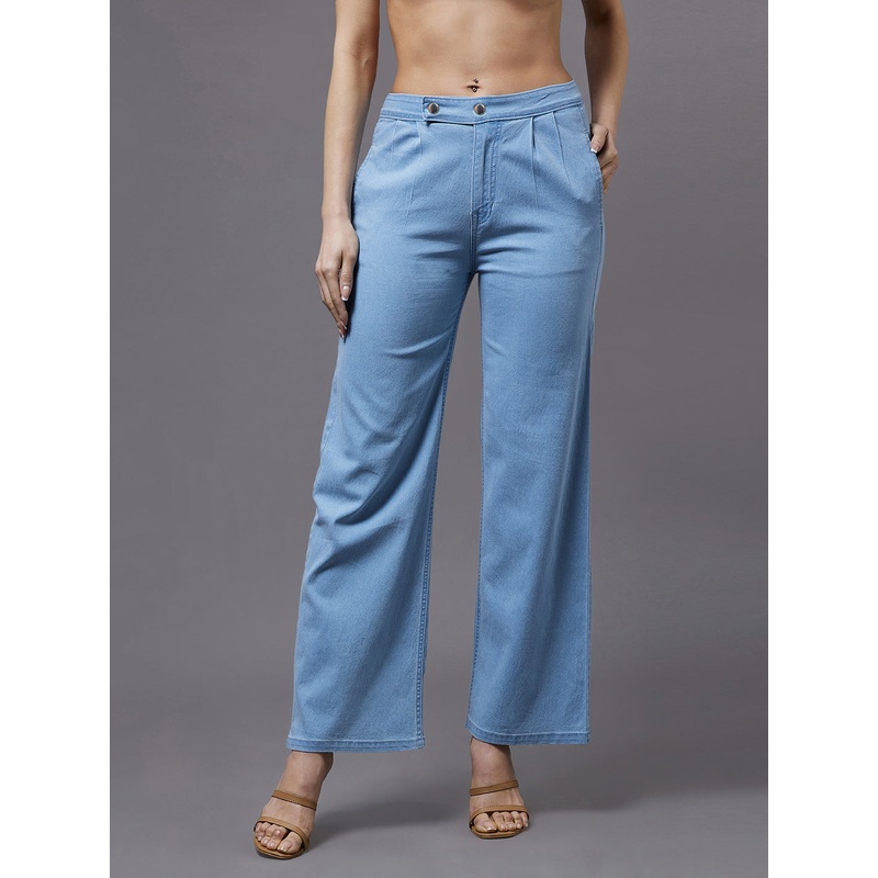 24/7 Comfort Light Blue Wide-Leg High-Rise Stretchable Denim Jeans 28 Light Blue
