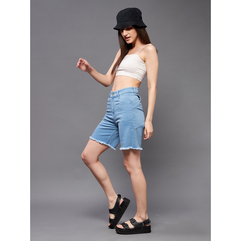Women’s Light Blue Regular High-Rise Clean-Look Above Knee Stretchable Denim Shorts 26 Light Blue