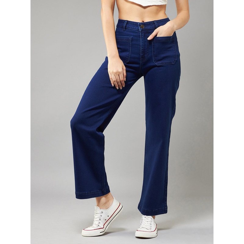 Women’s Navy-Blue Flared High-Rise Stretchable Denim Jeans 28 Navy Blue